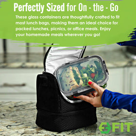 FIT Strong & Healthy oven-safe glass container for reheating meals easily.