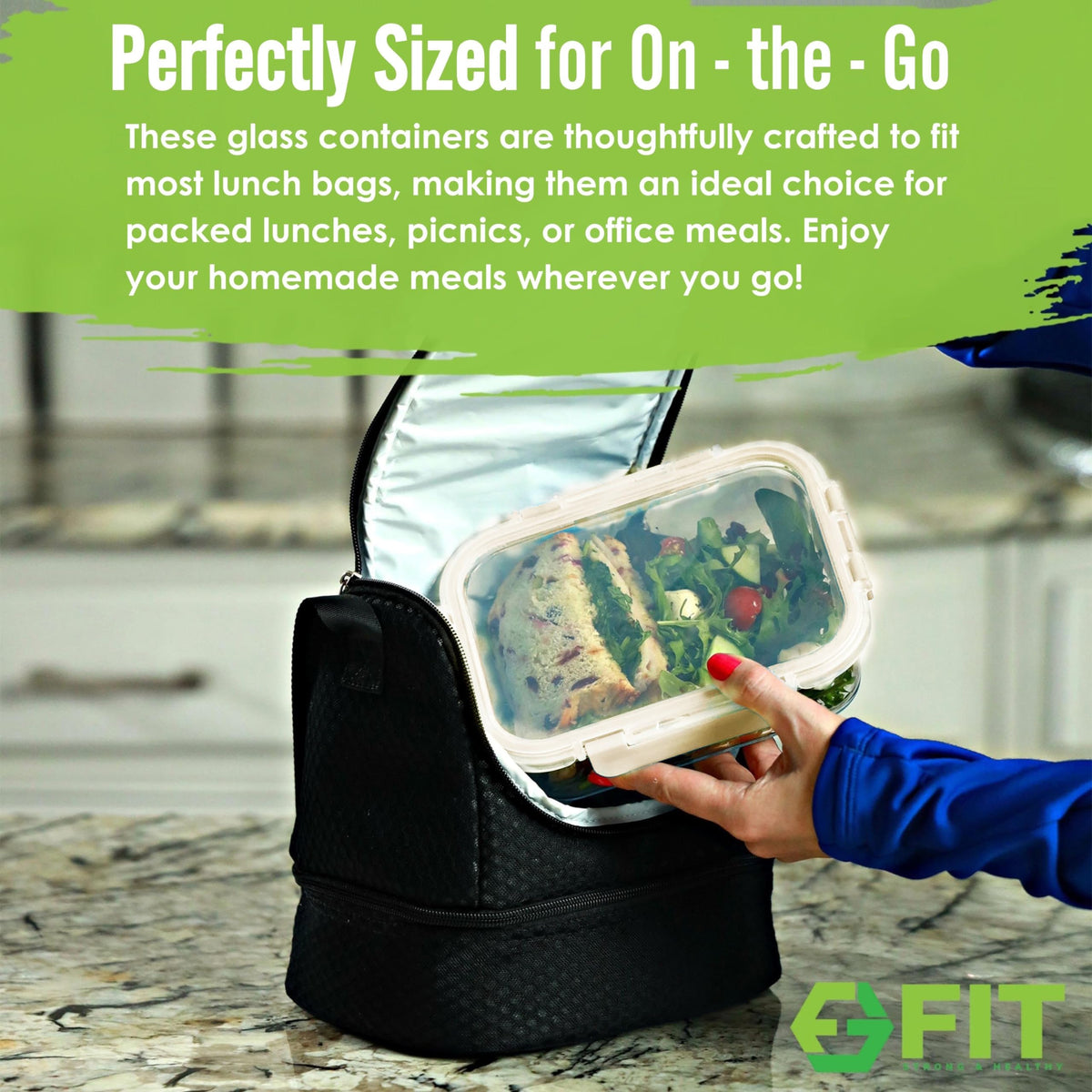 FIT Strong & Healthy oven-safe glass up to 450°F for reheating