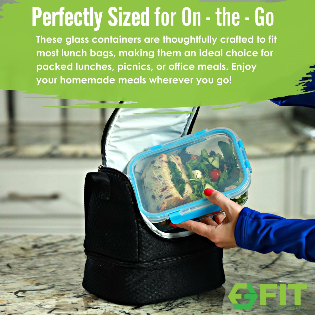 Stackable design from Fit Strong and Healthy saves fridge space.