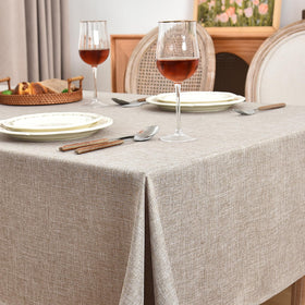 Fitable faux linen tablecloth closeup weave highlights durable fabric and classic texture.