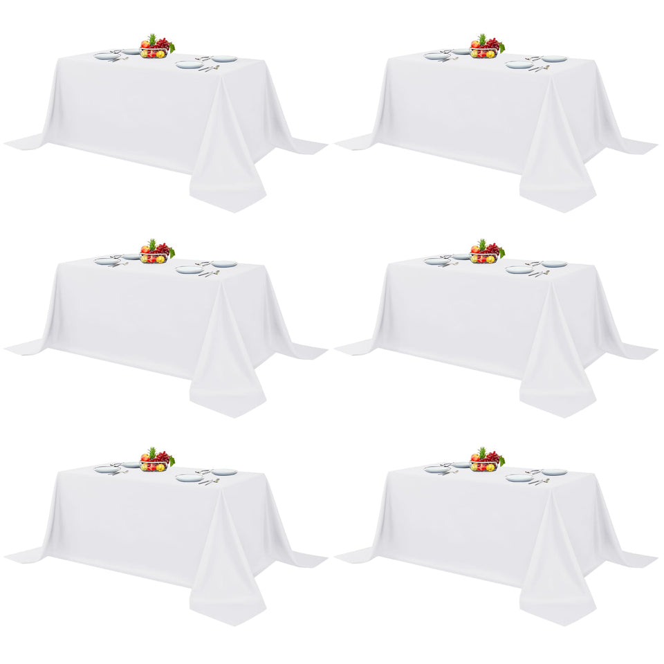 Fitable white rectangle tablecloth 6-pack with 90x132 inches for a crisp banquet setup.