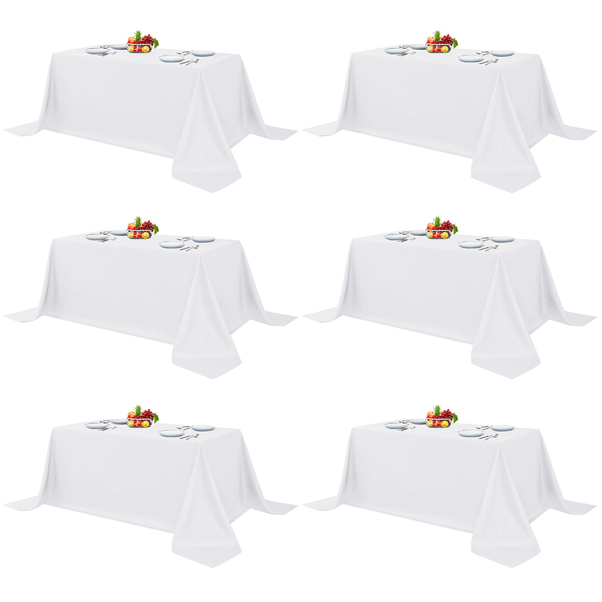Fitable white rectangle table cloth front view showing elegant drape for formal events