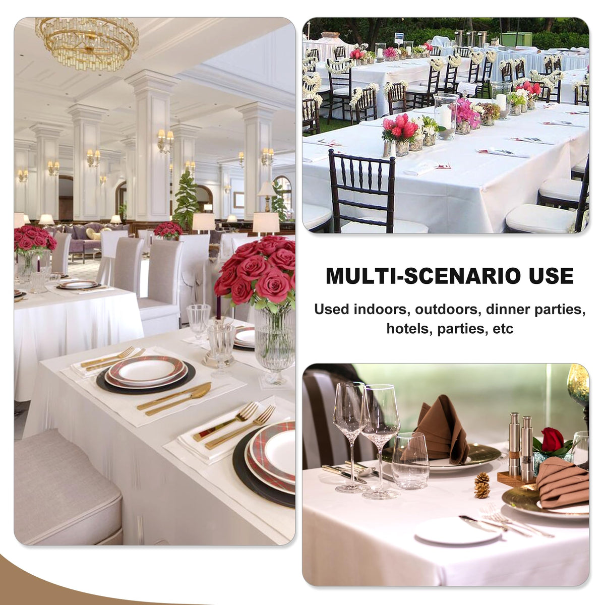 Banquet setup using Fitable white rectangle cloth for uniform table presentation