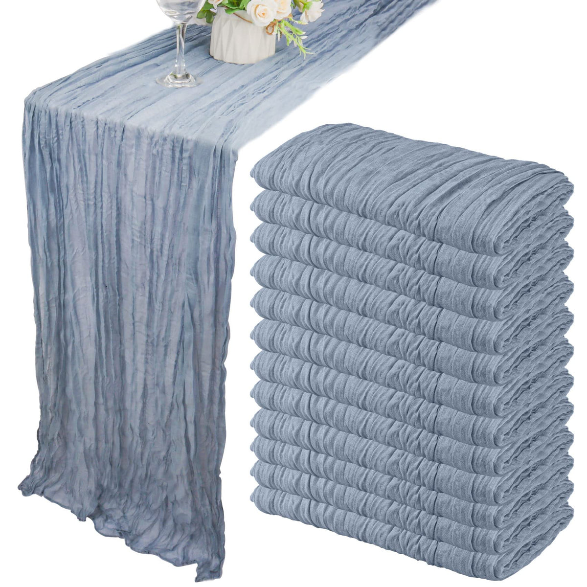 Fivenl 12-pack dusty blue cheesecloth table runner for long banquet tables