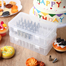 Fiwochic piping tip box stackable design demonstrates space saving organization on a counter