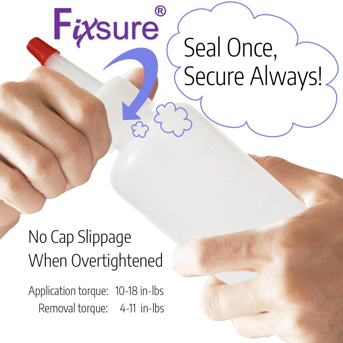 FIXSURE yorker cap close-up shows secure seal for mess-free dispensing.