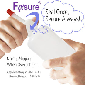 FIXSURE yorker cap close-up shows secure seal for mess-free dispensing.