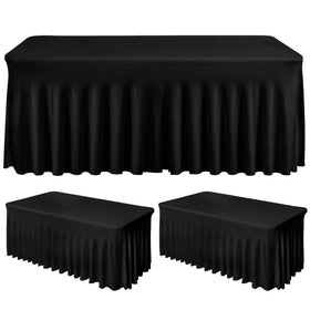 Fixwal 2-pack black spandex tablecloth for 6ft rectangle tables, wrinkle-resistant and sleek.