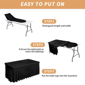 Fixwal rectangle table skirt for 6ft table, creates elegant hidden storage with neat draping.