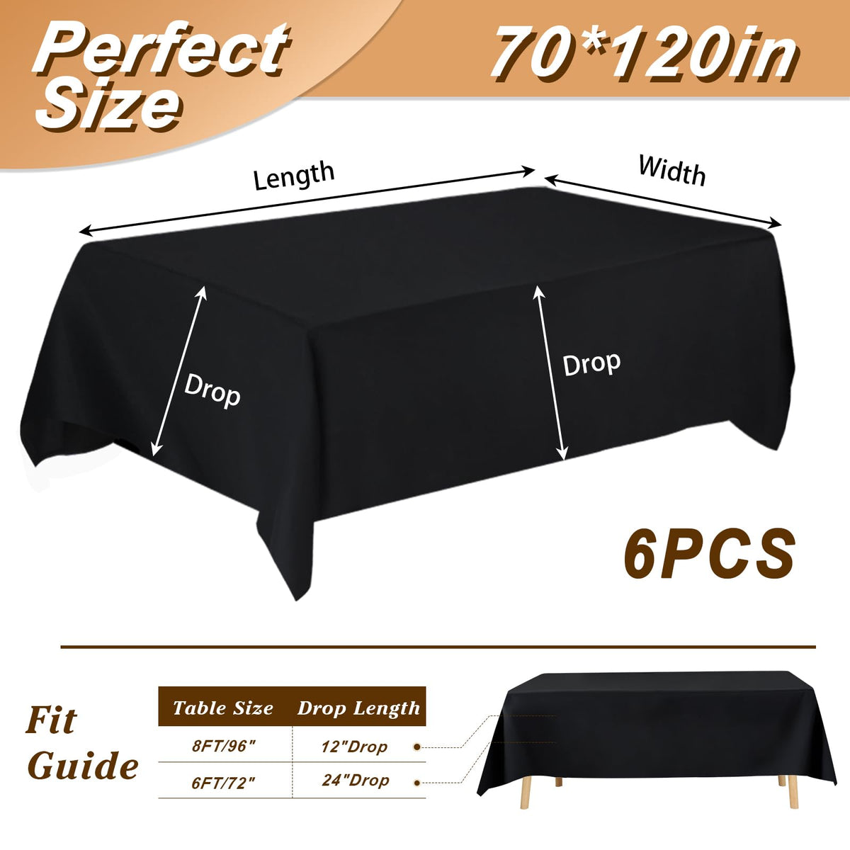 Fixwal black tablecloth folded, convenient for party prep