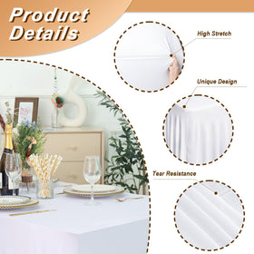 Fixwal white spandex tablecloth on folding-table setup saves time and creates neat lines.