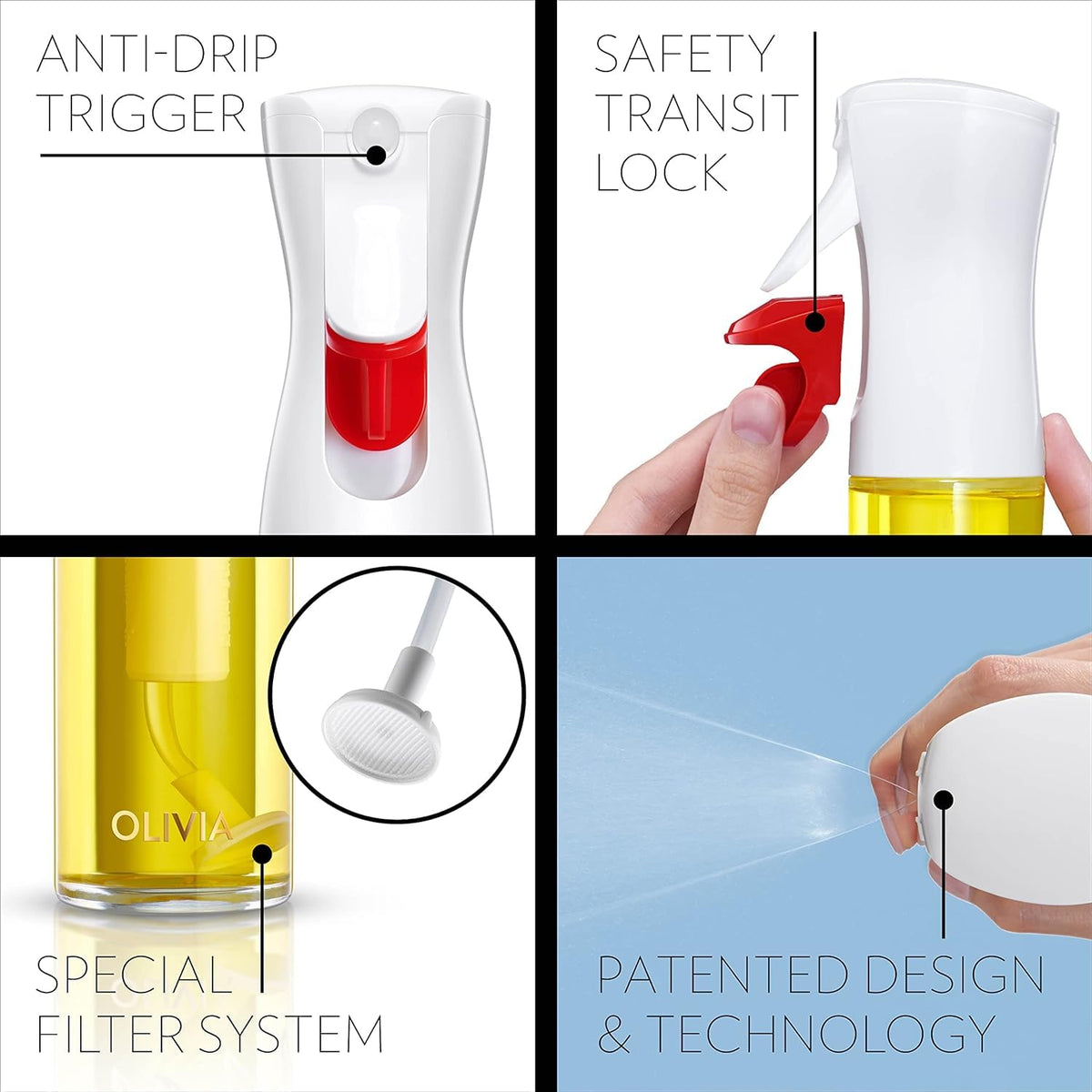 FLAIROSOL Olivia with controlled-dose nozzle for precise portions.