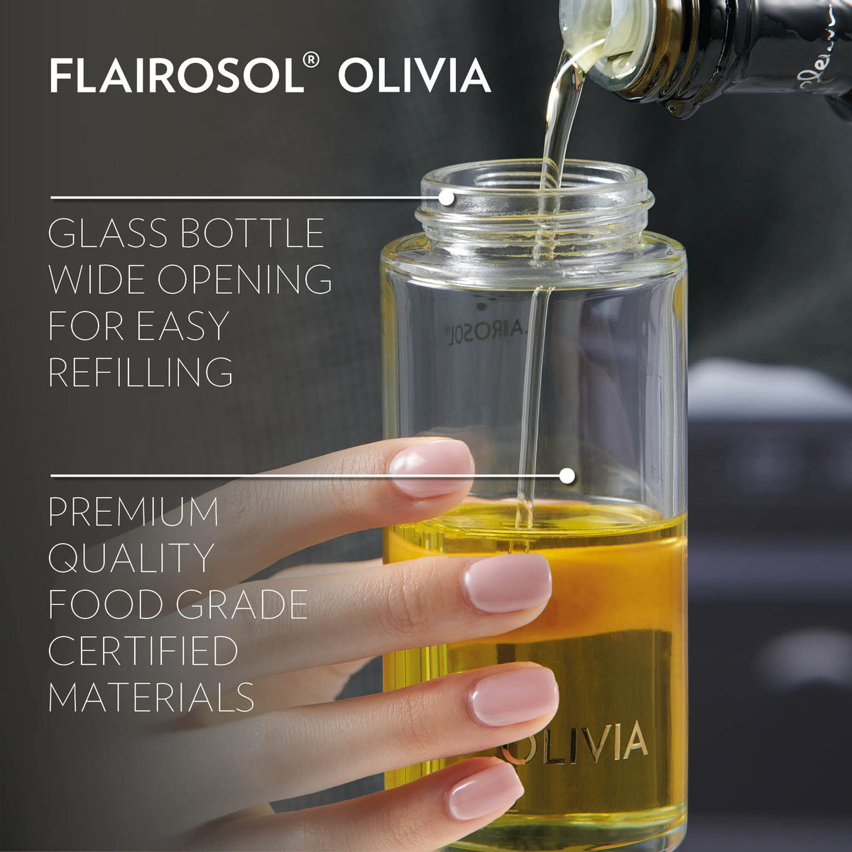 FLAIROSOL Olivia glass body adds premium kitchen style.