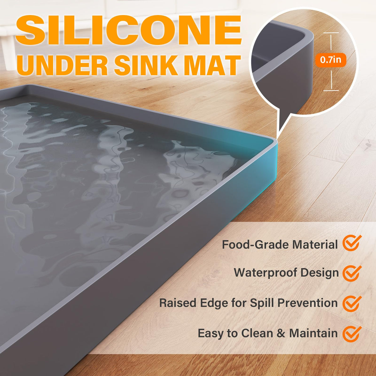 FLATO cabinet protector silicone mat keeps cabinets dry and organized.