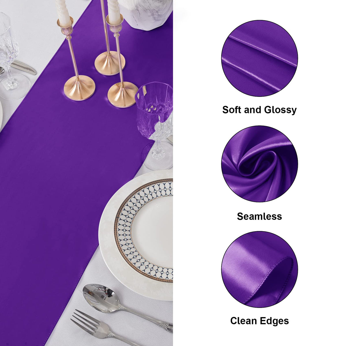 flohar gold satin table runner brightens festive banquet decor.