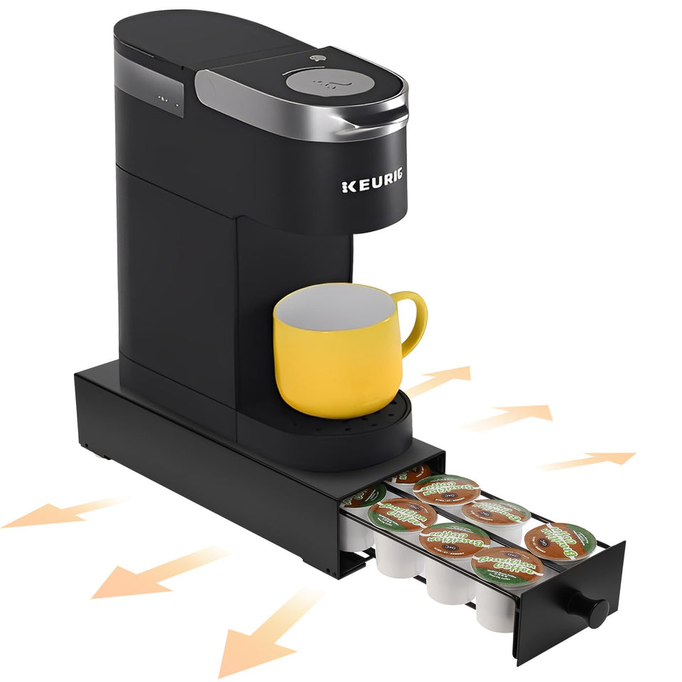 Flyisland K-Cup drawer front view, compact organizer for tidy countertops.