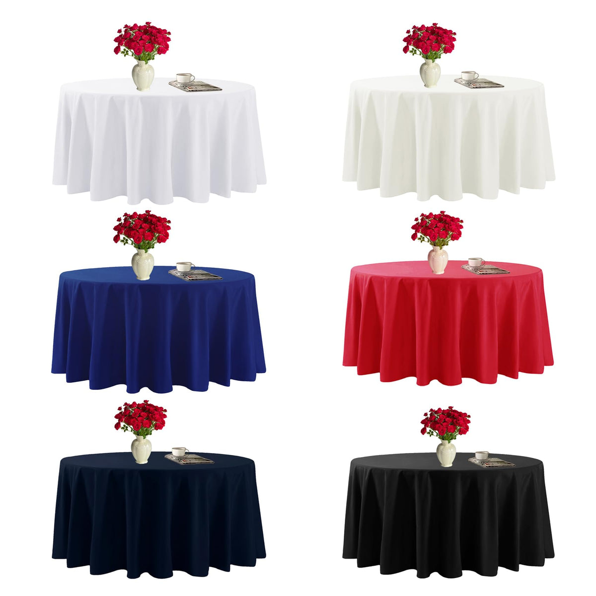 Fokitut white round tablecloth ideal for weddings and celebrations.