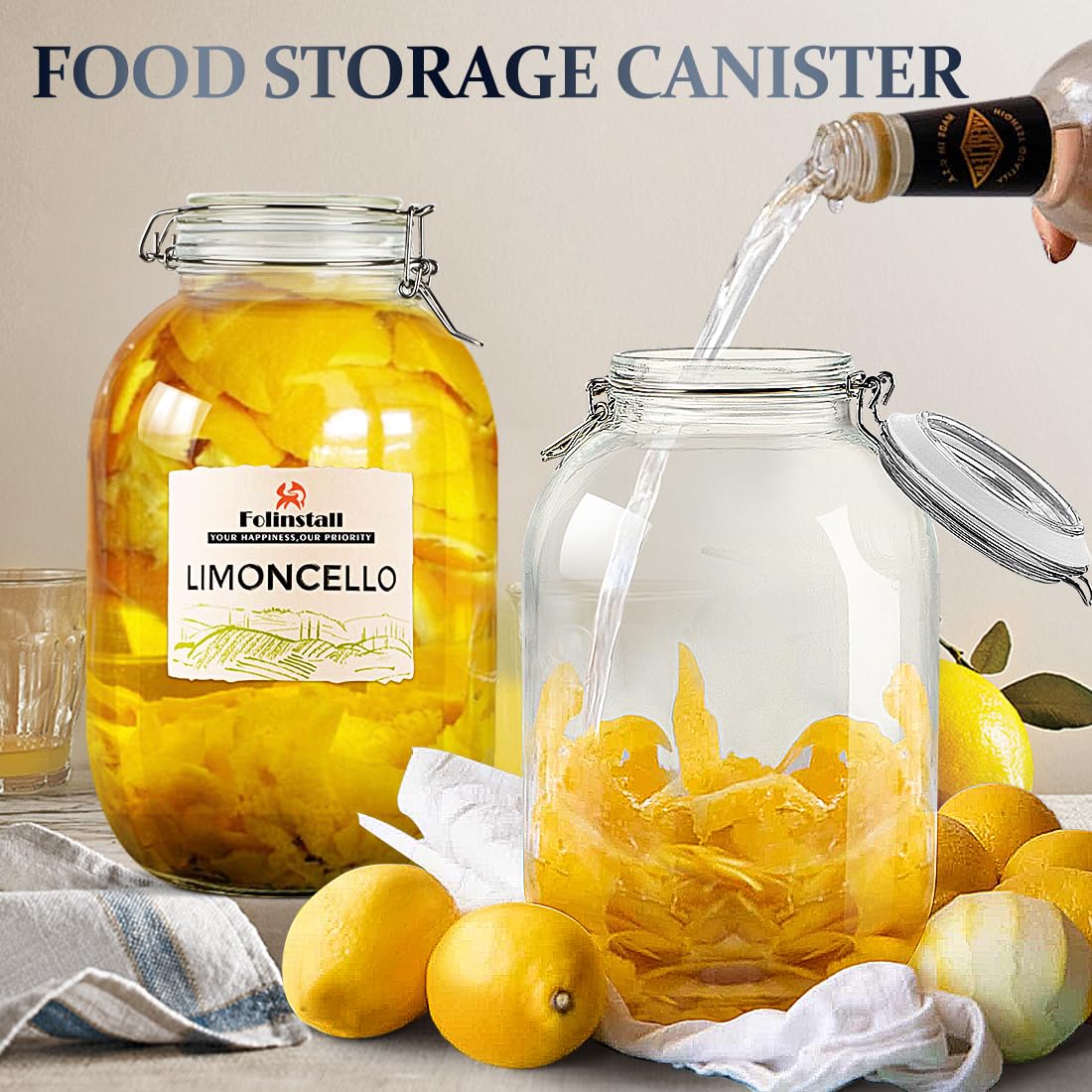 Folinstall wide-mouth mason jar for easy filling and quick cleanup of dry goods.