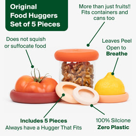 Food Huggers tomato sleeve keeps sliced tomato juicy longer.