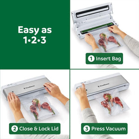 FoodSaver PowerVac compact sealer on a countertop fits small kitchens.