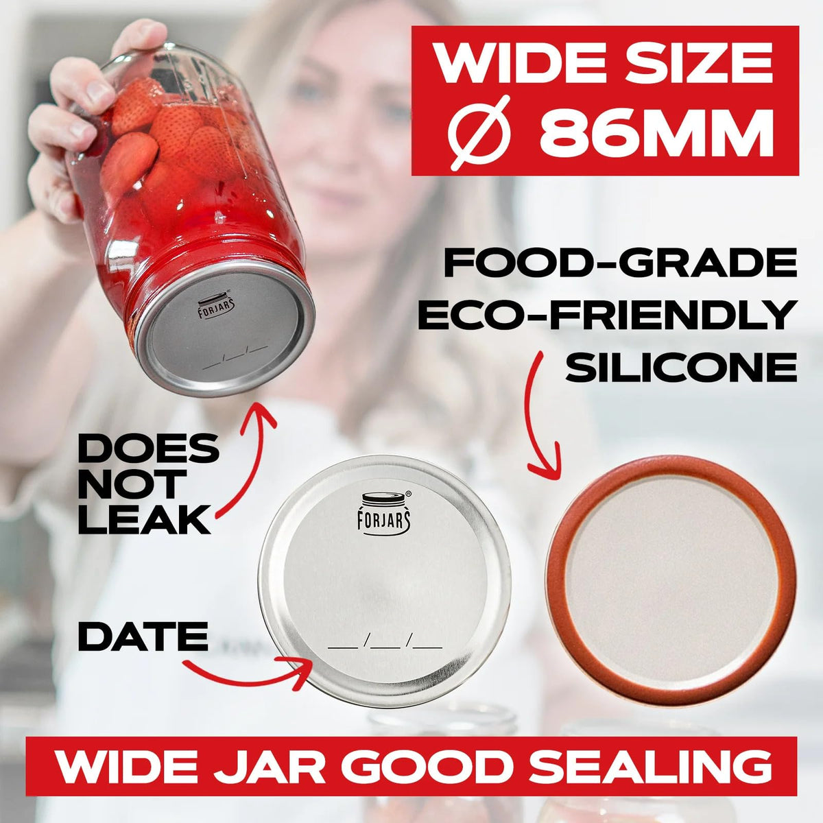FORJARS airtight seal closeup highlights secure, leak-free storage and flavor retention