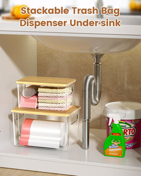 Foroyalife Trash Bag Dispenser 2-Pack crossbar access for easy bag retrieval.
