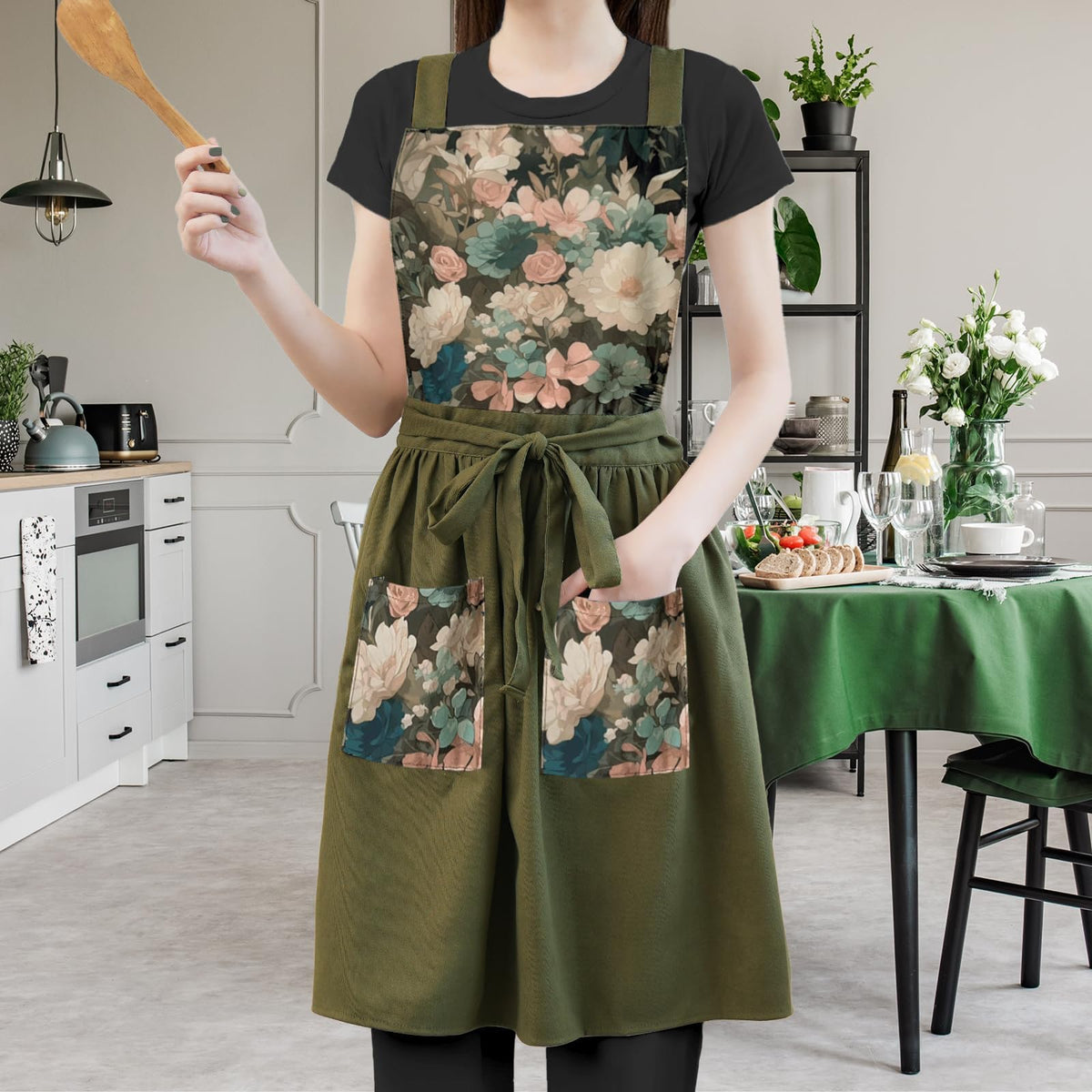 FOTVEFLEIR vintage floral pattern detail adds charm while cooking.