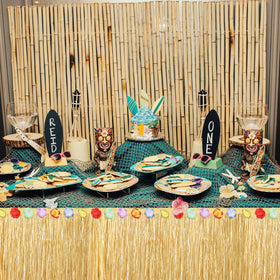 Fovths reusable table skirt ideal for beach parties and summer celebrations.