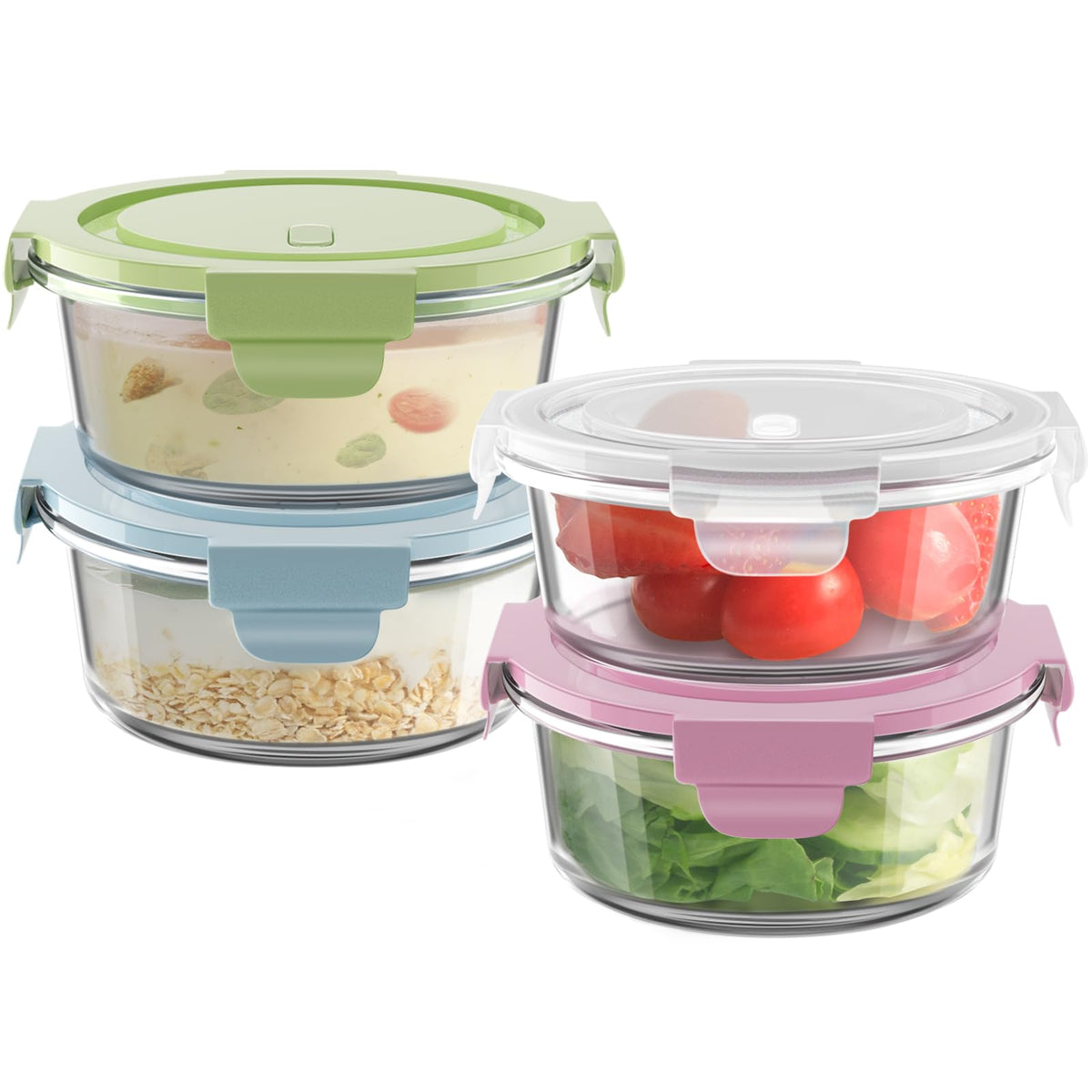 Freshmage 12oz glass meal prep containers in a four-pack for organized leftovers.