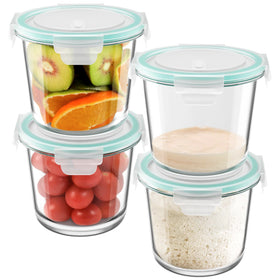 Freshmage 3-Cup glass meal prep container with turquoise lids for easy meal planning