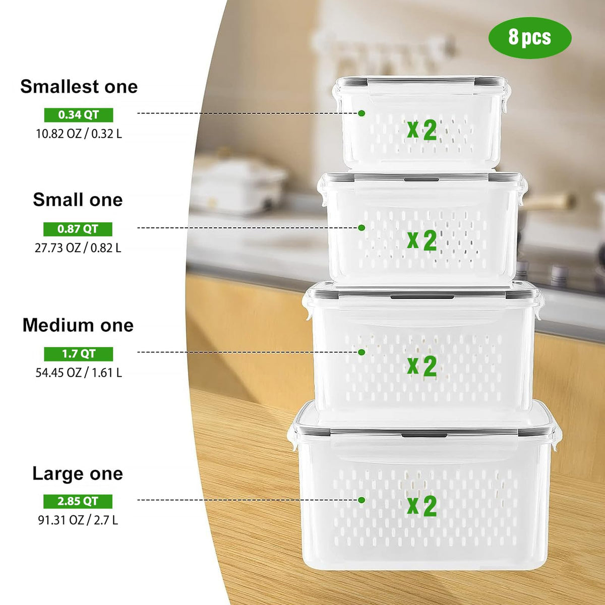Freshmage eight-piece fridge organizer set keeps produce neatly separated and accessible.