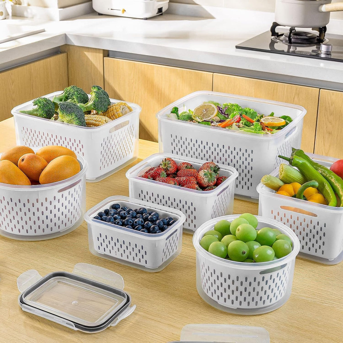 Freshmage stackable fridge storage saves space in small kitchens.