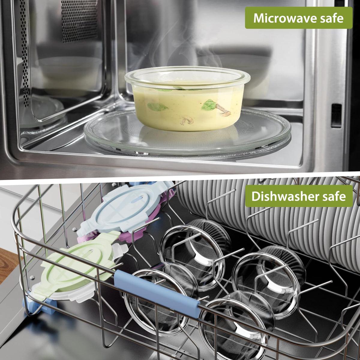 Freshmage stackable glass containers save pantry space.