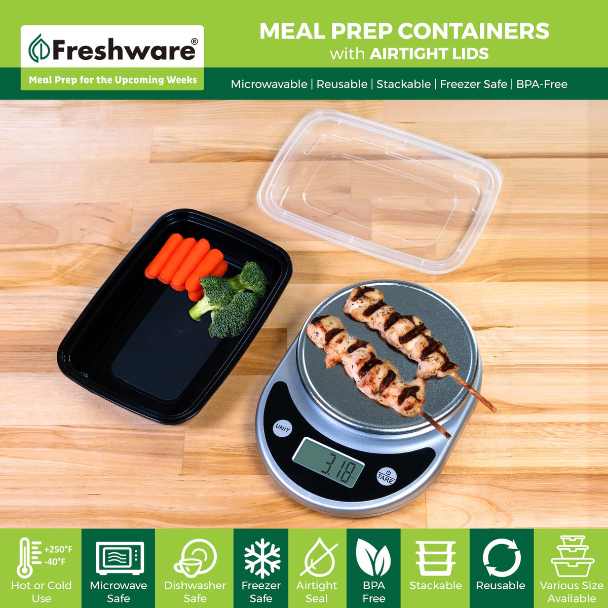 Freshware 1-compartment bento box highlights single-portion design for controlled meals.