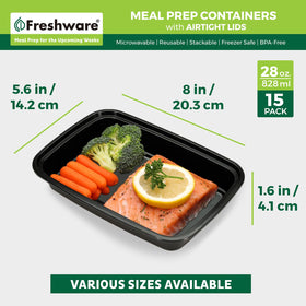 Freshware 15-pack stacked bento boxes ideal for meal prep and takeout.