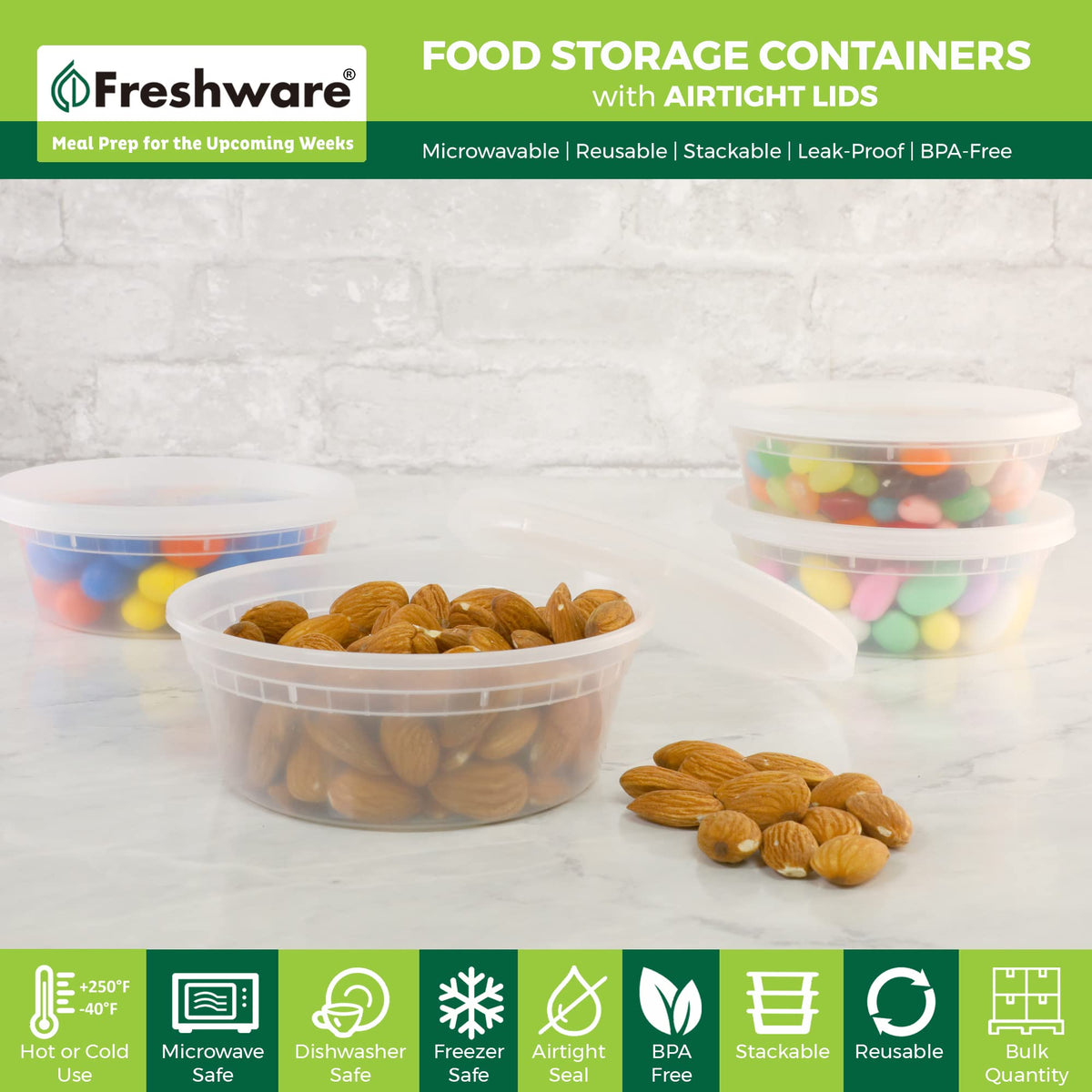 Freshware 240-set 8oz deli container airtight seal keeps contents fresh and prevents leaks
