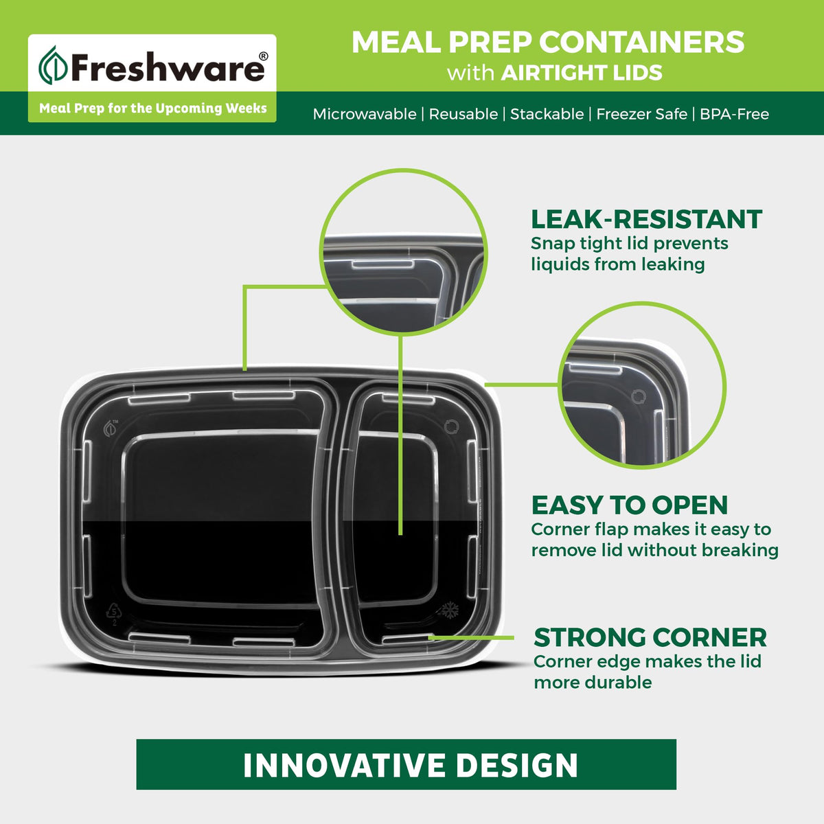 Freshware 28oz bento box supports portion control for daily meals.