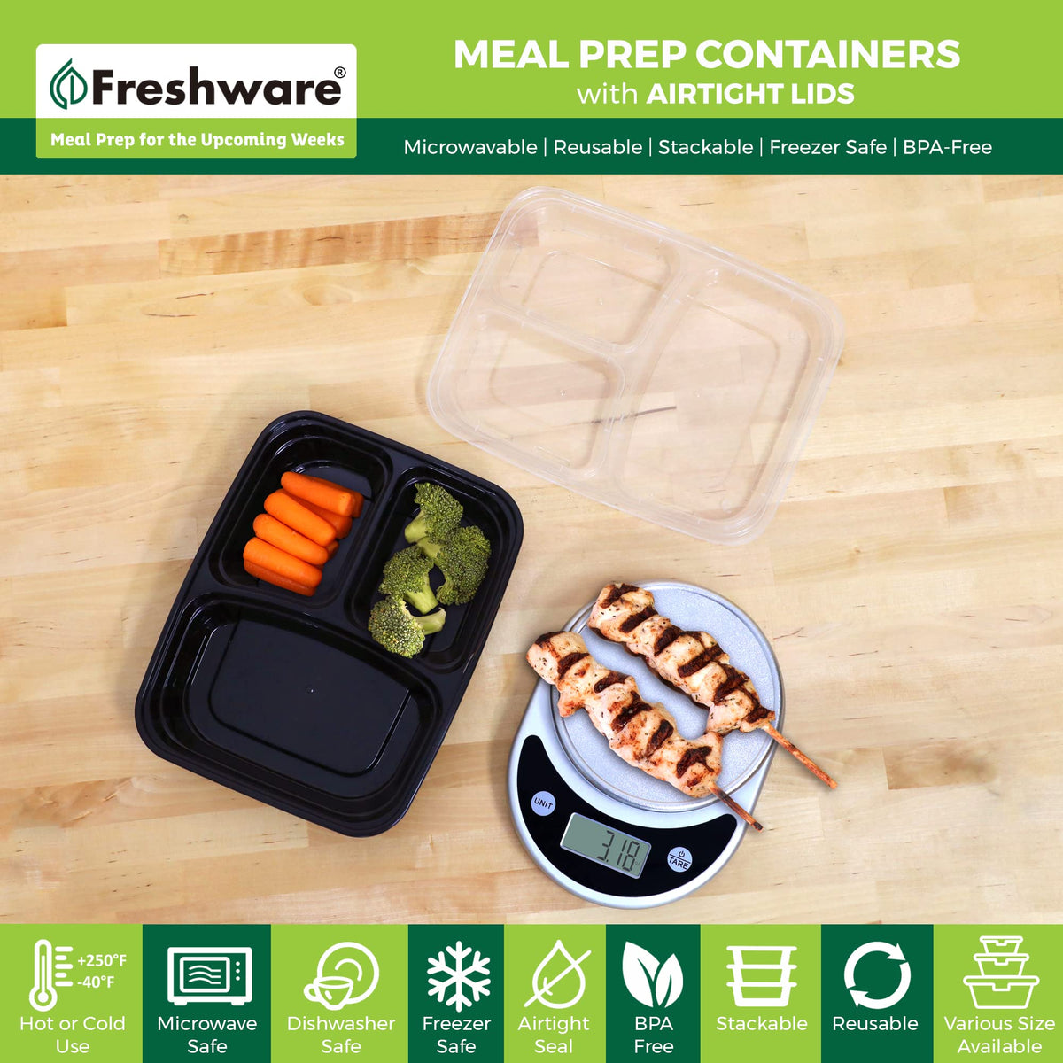 Freshware bento box lid airtight keeps foods fresh for on-the-go meals