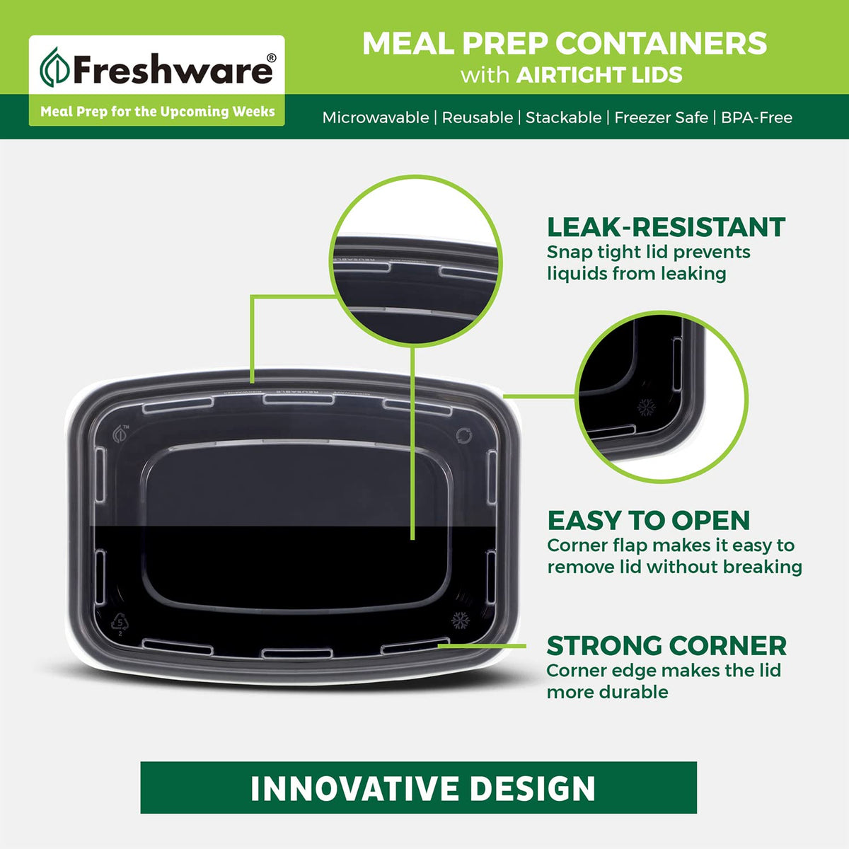 Freshware Bento box lids provide airtight seals for fresh meals on the go.