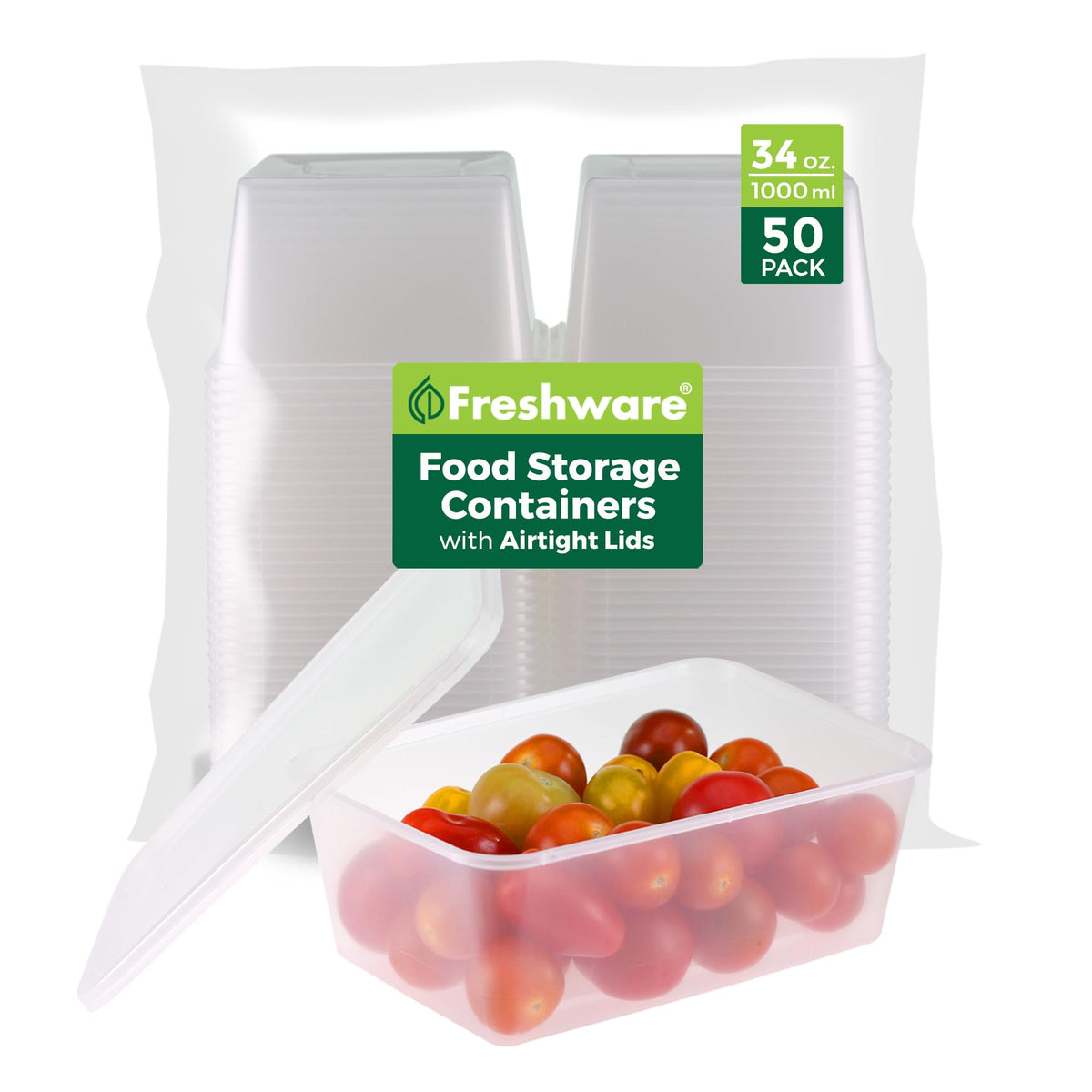 Freshware deli container with lid on for leakproof on-the-go meals.