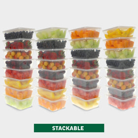 Closeup of Freshware leakproof airtight lids sealing liquids and sauces.
