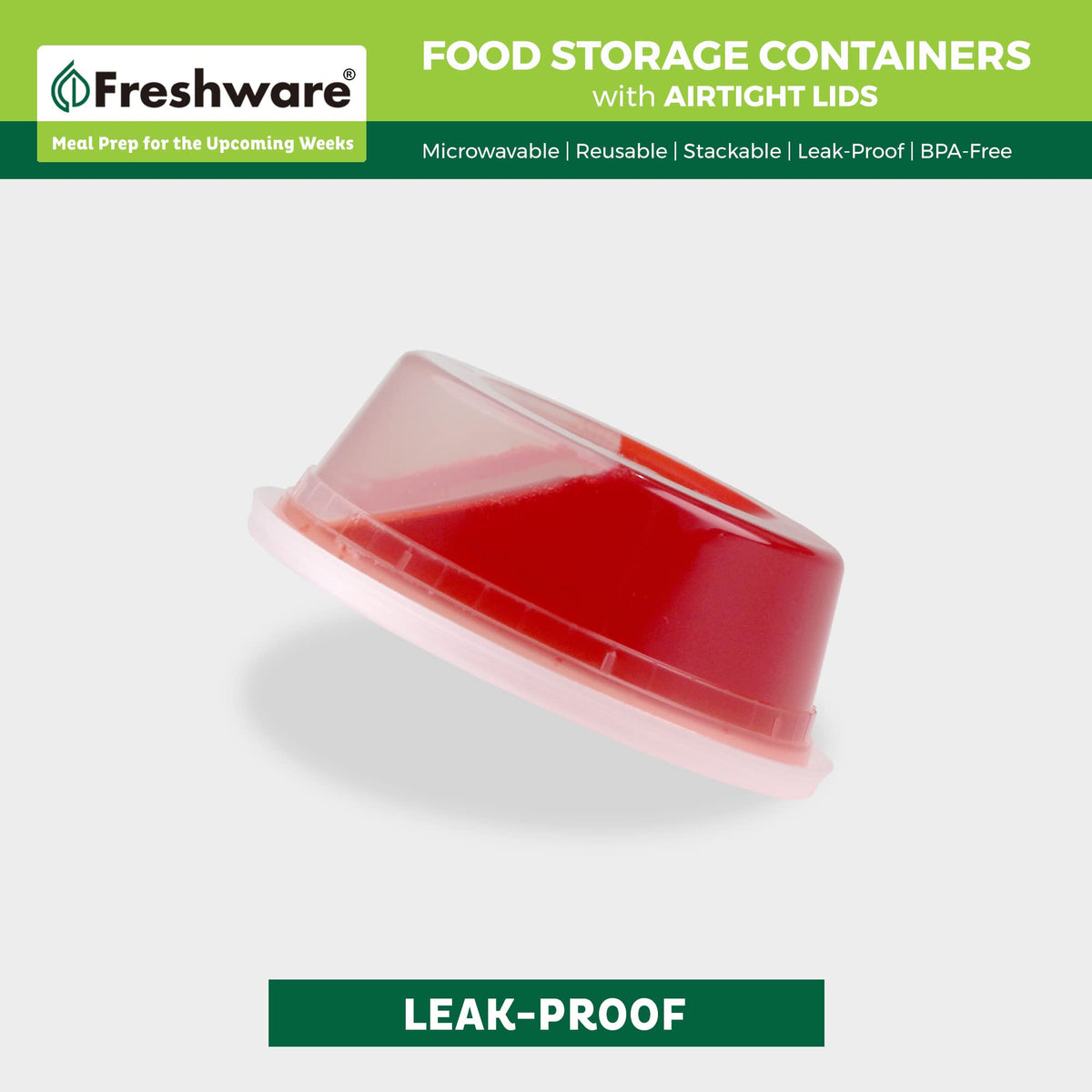 Freshware leakproof lids for deli containers secure liquids.