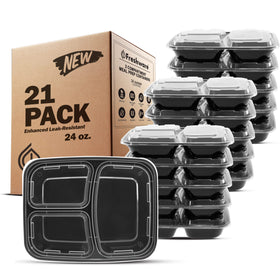 Freshware 21-pack three-compartment meal prep container with airtight lids for organized lunches.