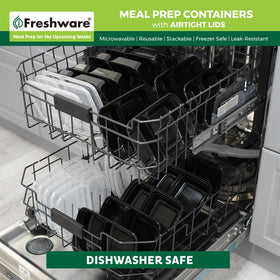 Freshware container safe for microwave, dishwasher, and freezer use for easy prep