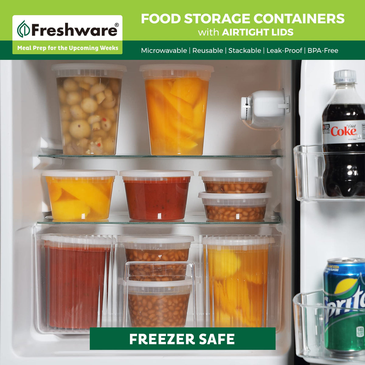 Freshware 24 oz stackable containers with lids, ideal for meal prep on the go.