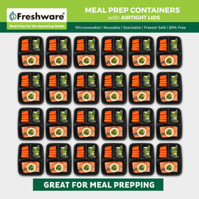 Freshware stackable meal prep containers for easy fridge organization.