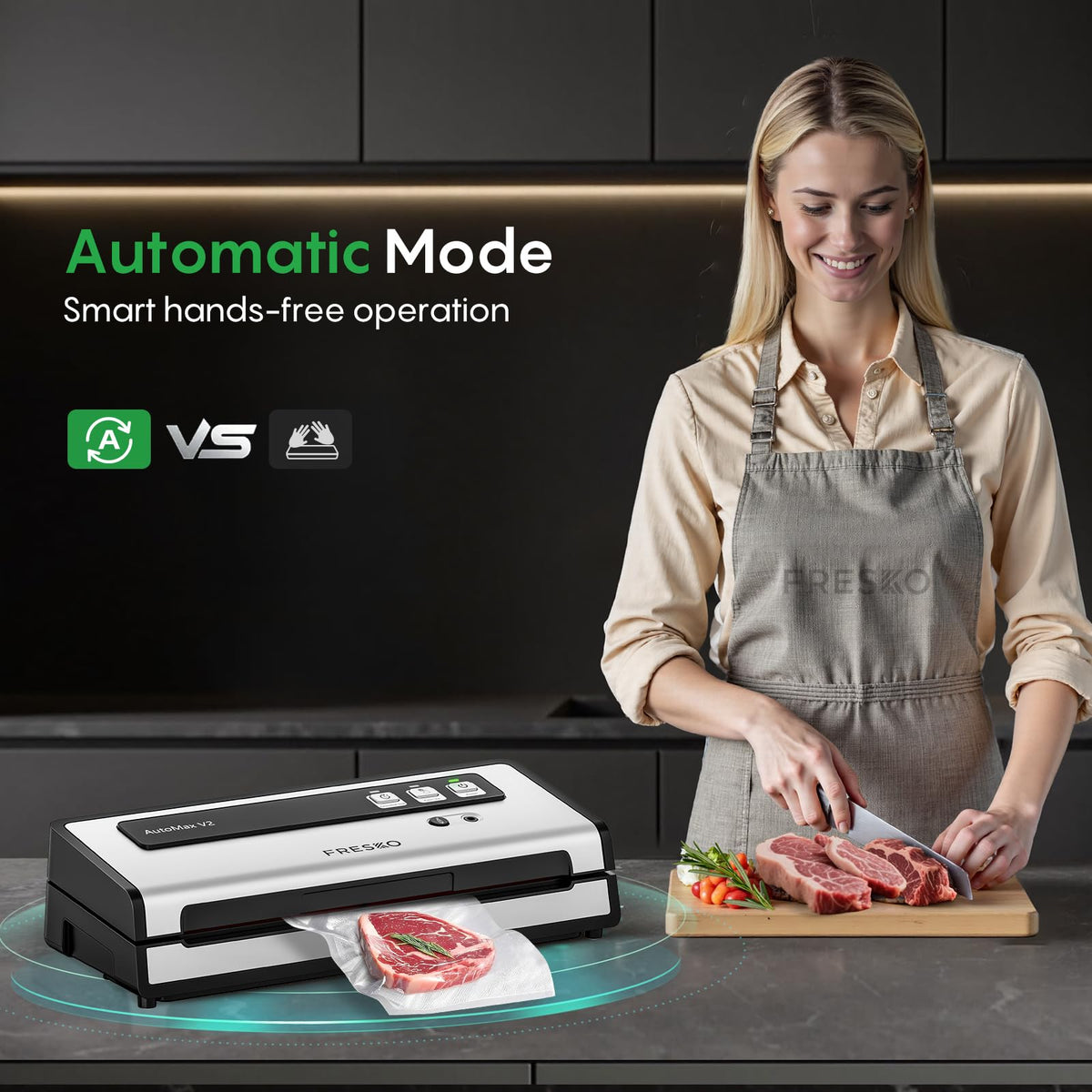 FRESKO vacuum sealer demonstrating strong 95 kPa suction for fresh storage