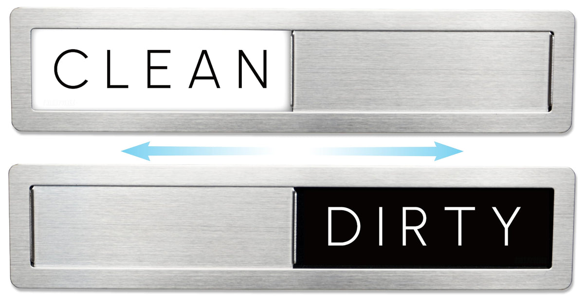 FridayVibez clean/dirty sign on stainless steel shows load status at a glance