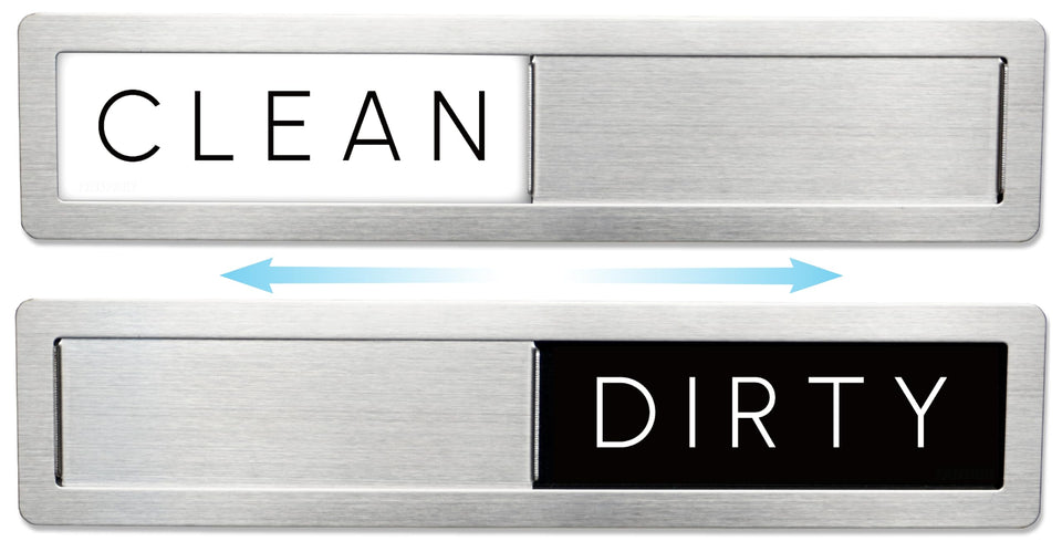 FridayVibez clean/dirty sign on stainless steel shows load status at a glance