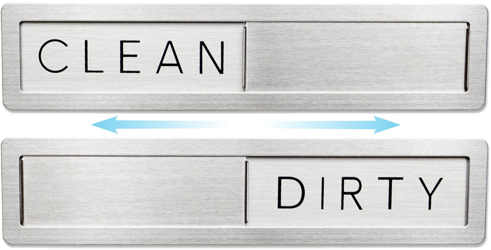 FridayVibez stainless steel dishwasher magnet front view shows clear clean/dirty cues for organized kitchens.
